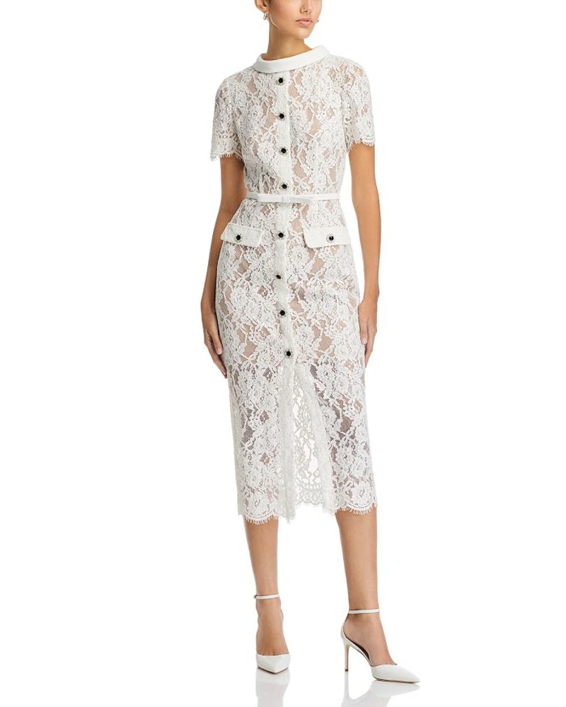 White Lace Button Midi Dress