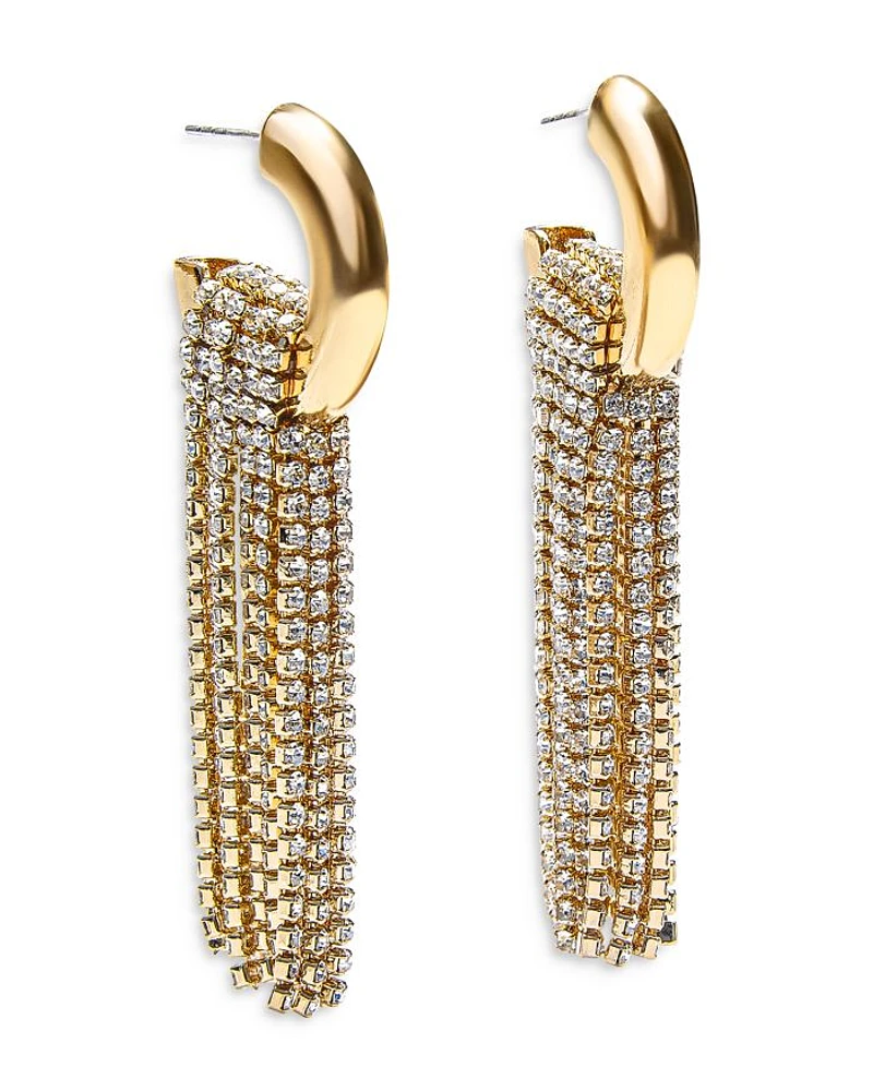 Autumn Crystal Chain Drape Hoop Earrings in Gold Tone