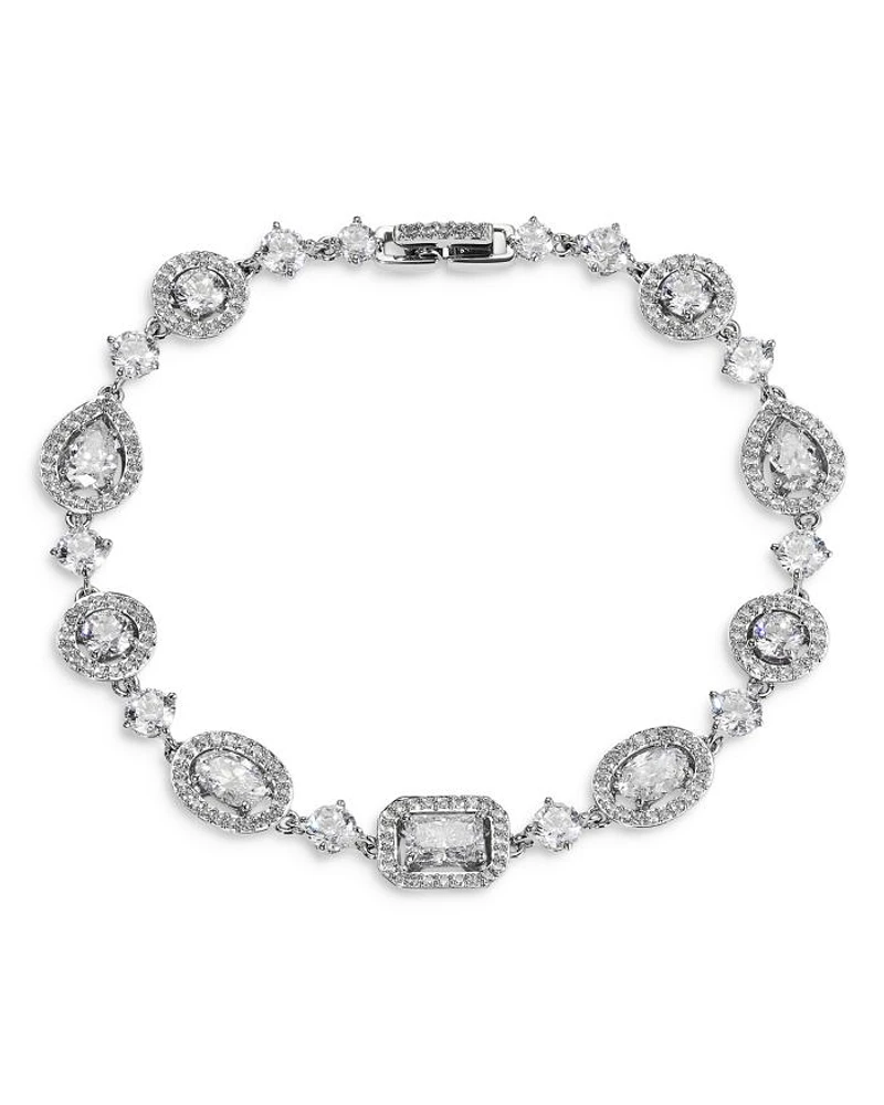 Radiant Cubic Zirconia Halo Flex Bracelet in Rhodium Plated