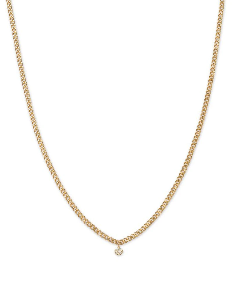 14K Yellow Gold Prong Diamond Pendant Necklace, 14-16"