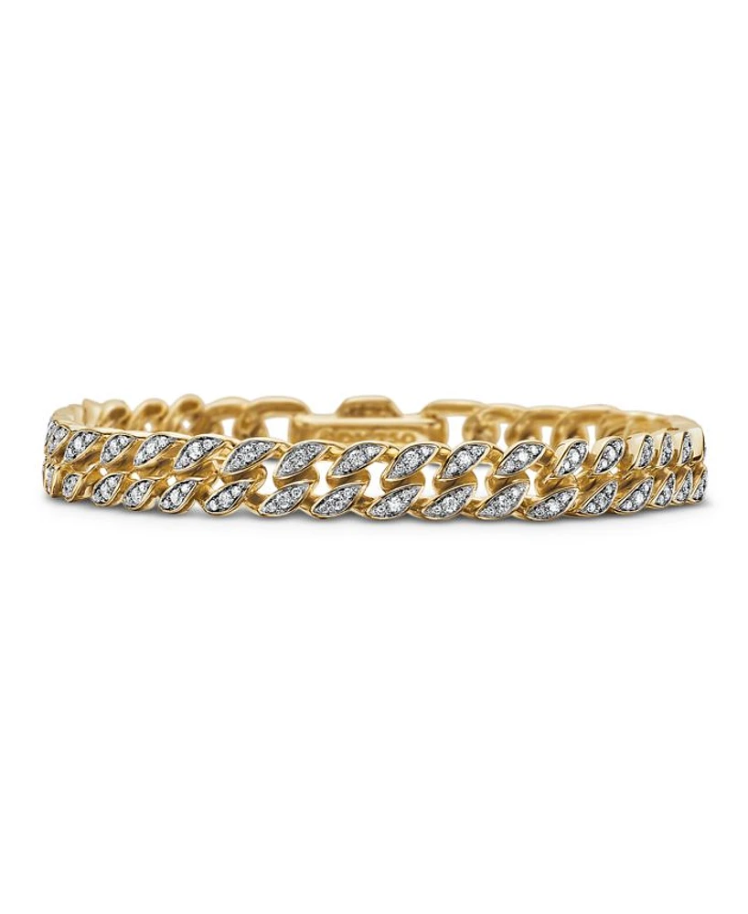 Curb Chain Bracelet in 18K Yellow Gold with Diamonds, 7mm