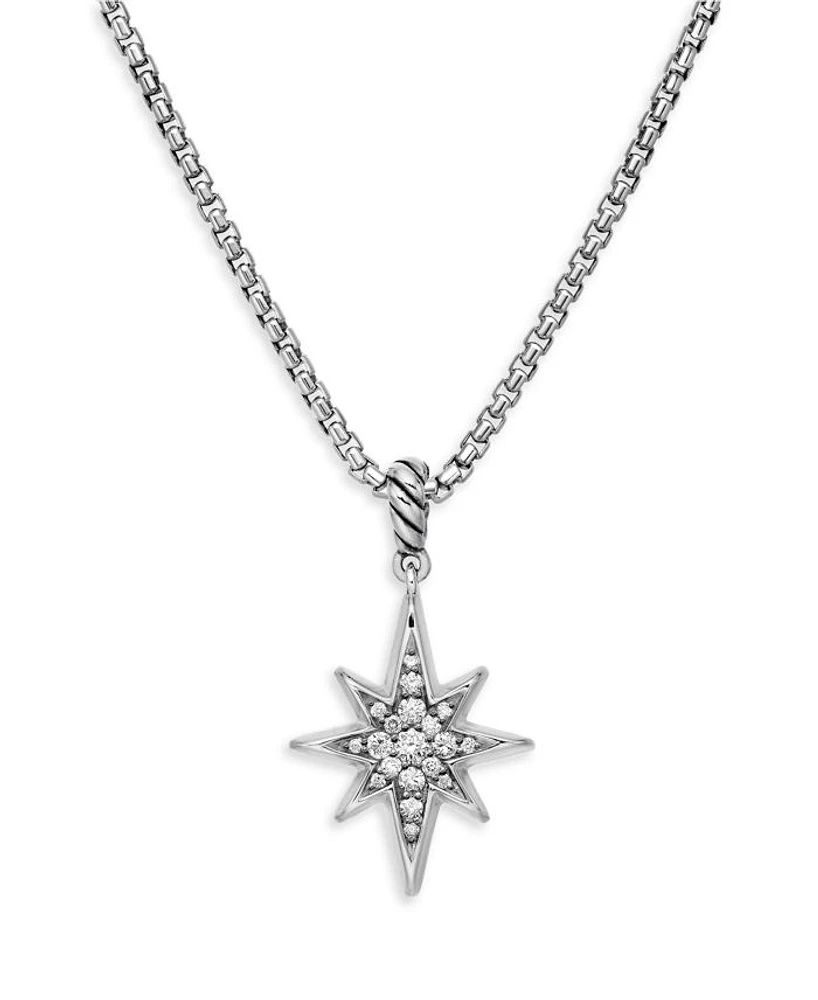 Sterling Silver Cable Collectibles® North Star Pendant Necklace with Diamonds, 17"