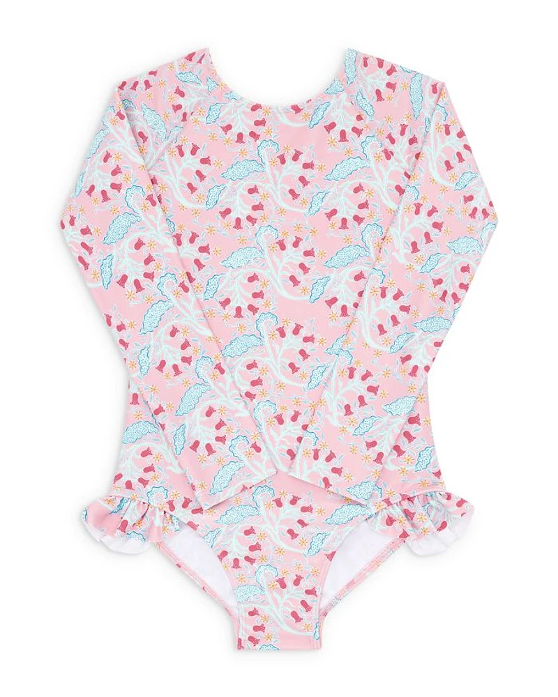Girls' Bluebells Long Sleeve One Piece Rash Guard Swimsuit - Baby, Little Kid, Big Kid