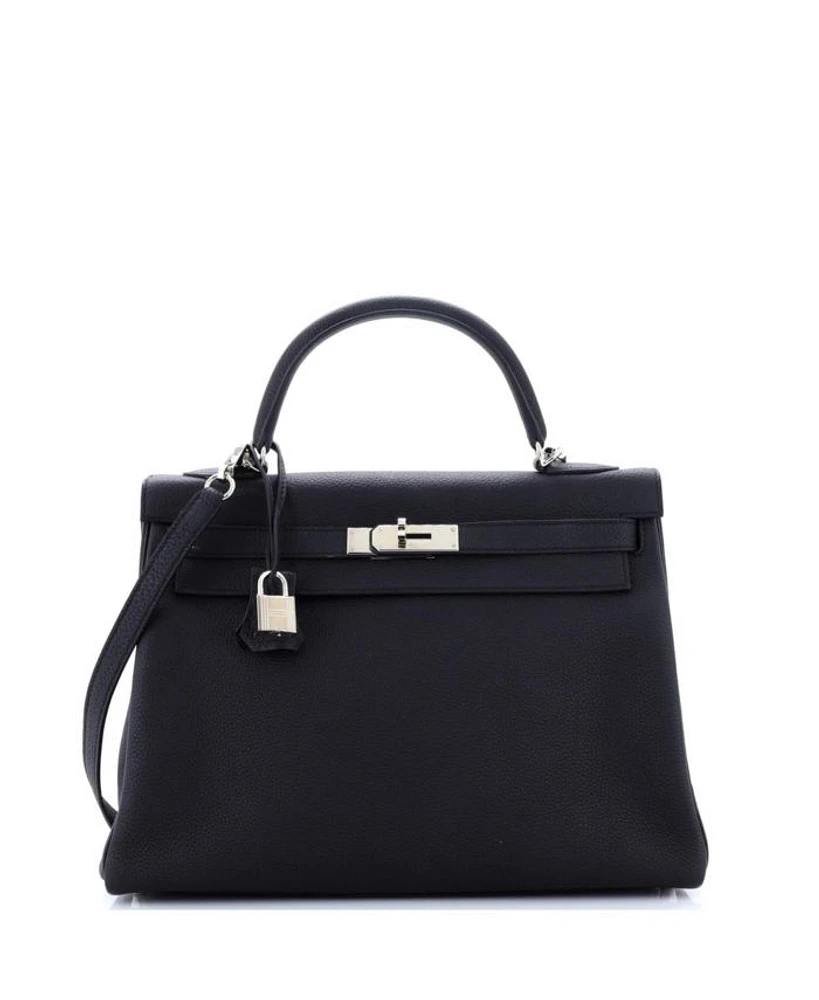 Kelly 32 Handbag Black Togo with Palladium Hardware