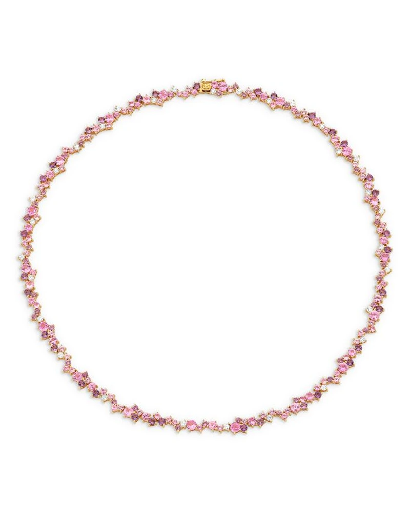 14K Yellow Gold Wicked Pink Sapphire, Amethyst, & Diamond Glinda Collar Necklace, 16"