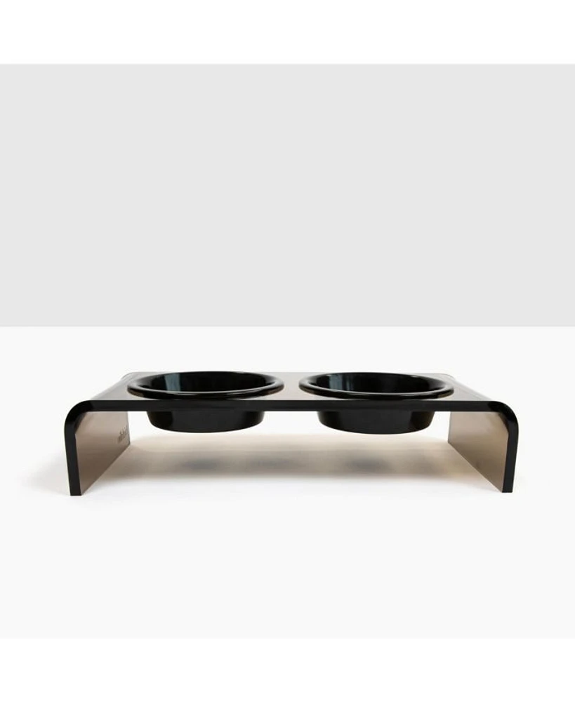 Small Smoke Bronze Double Bowl Pet Feeder, 1 Pint Bowls