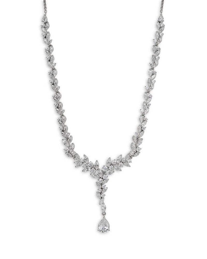 Sav Cubic Zirconia Cluster Lariat Necklace in Rhodium Plated, 16"-18"
