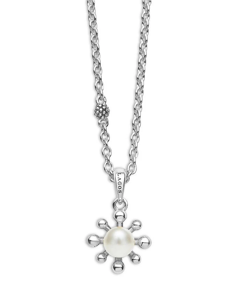 Sterling Silver Luna Cultured Pearl Fleur Pendant Necklace, 16"-18"