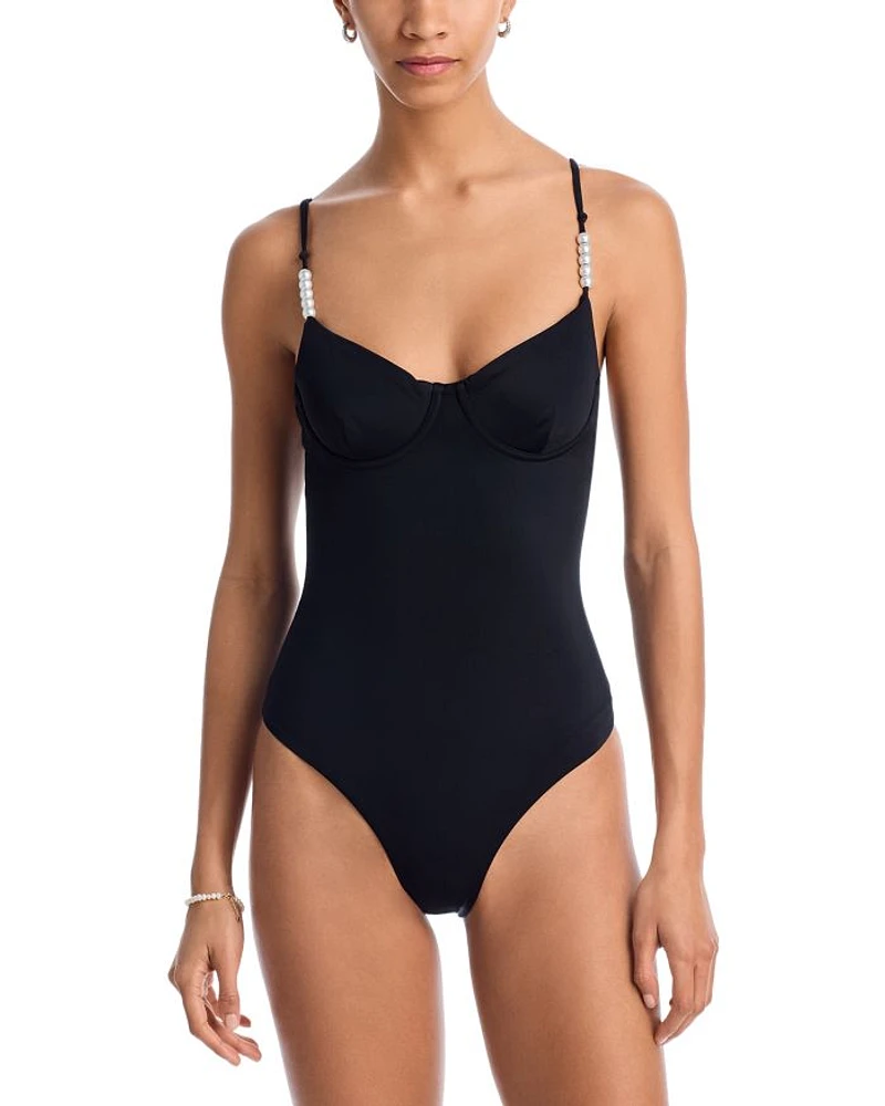 Faux Pearl Underwire One Piece Swimsuit - Exclusive