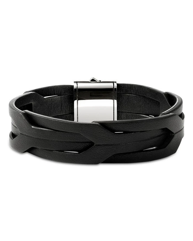 Men's Sterling Silver Icon Braided Leather Bracelet