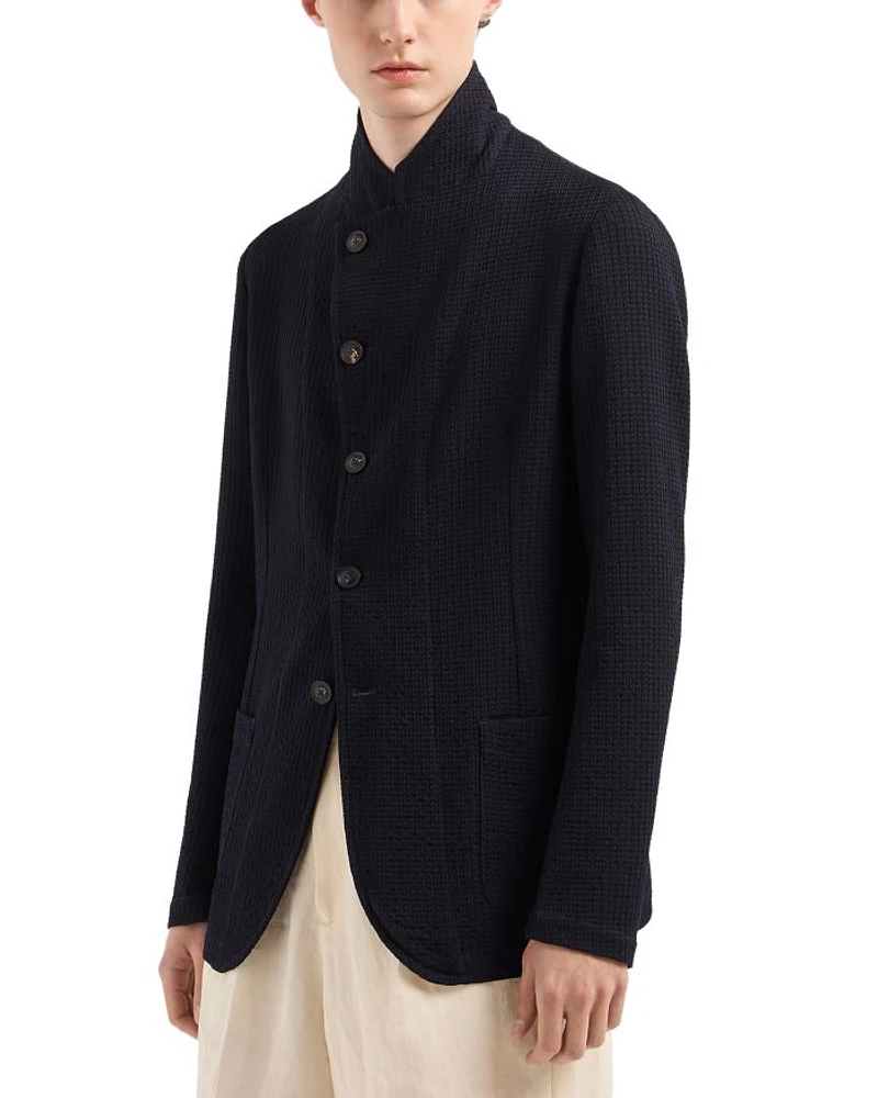 Regular Fit Asymmetric Textured Wool Blazer