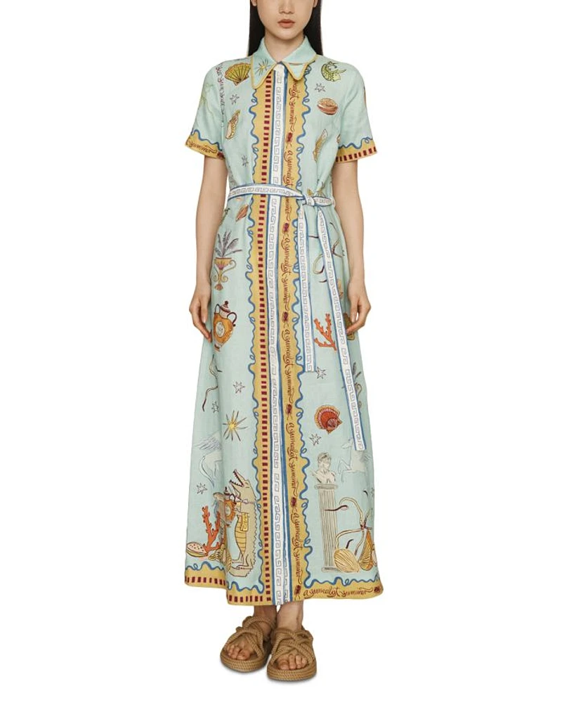 Surrealist Linen Shirt Dress