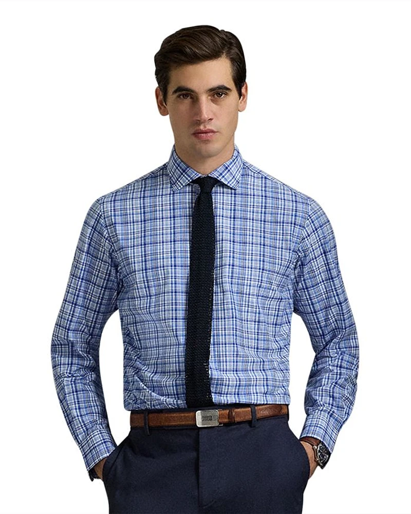 Cotton Classic Fit Long Sleeve Checked Poplin Shirt