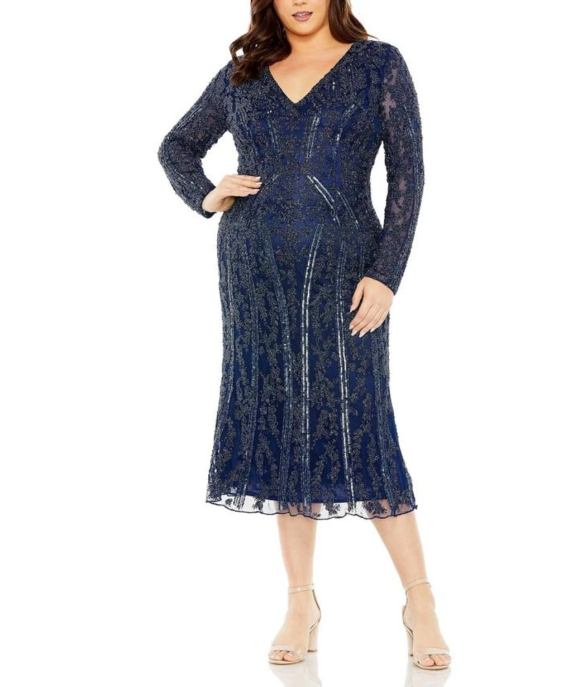 Plus Long Sleeve Embellished Gown
