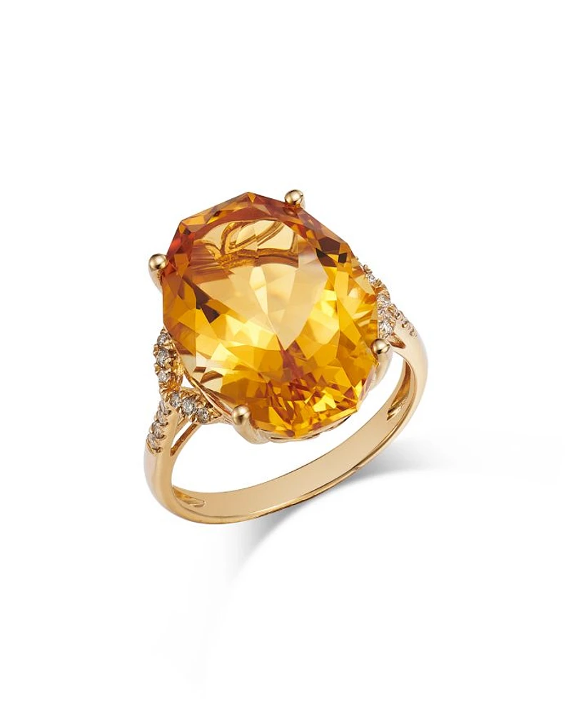 Oval Cut Citrine & Diamond Ring in 14K Yellow Gold