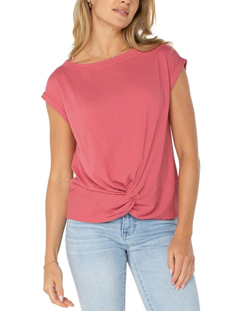 Short Sleeve Boat Neck Knit Top