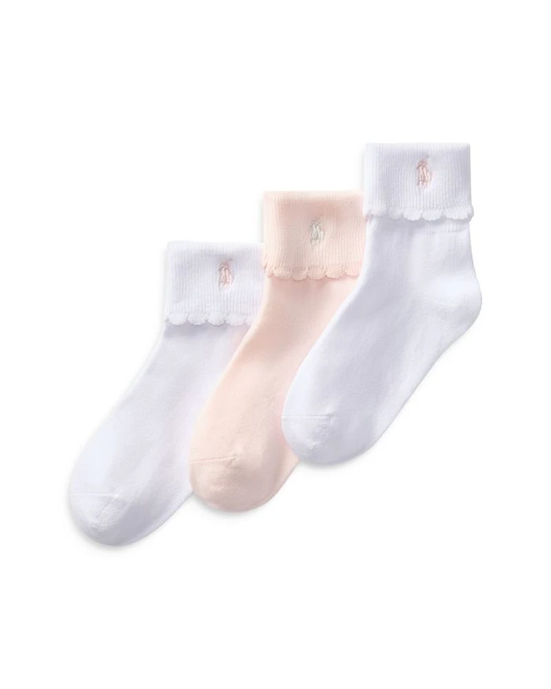 Girls' Scalloped Edge Turn Cuff Socks, Pack of 3 - Little Kid