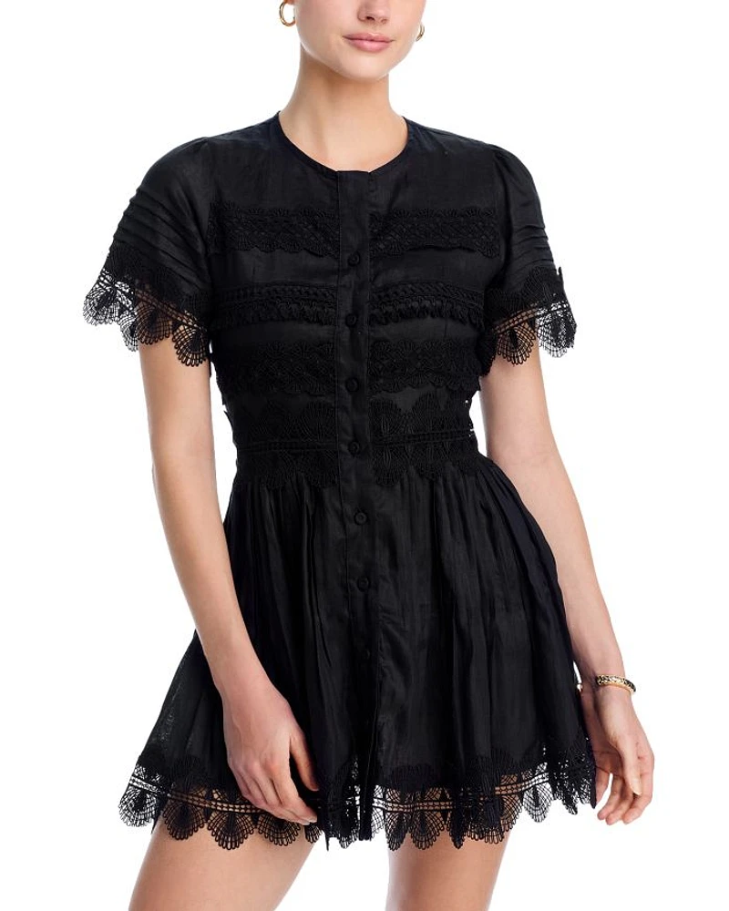 Violette Lace Trim Linen Dress
