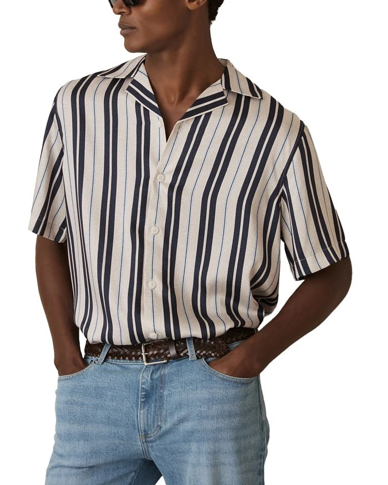 Amos Wide Stripe Print Cuban Shirt