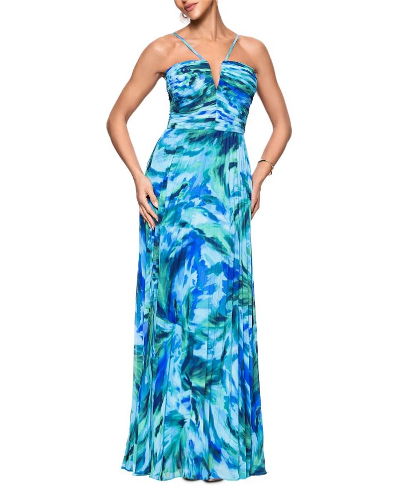 Pleated Chiffon Printed Dress -Exclusive