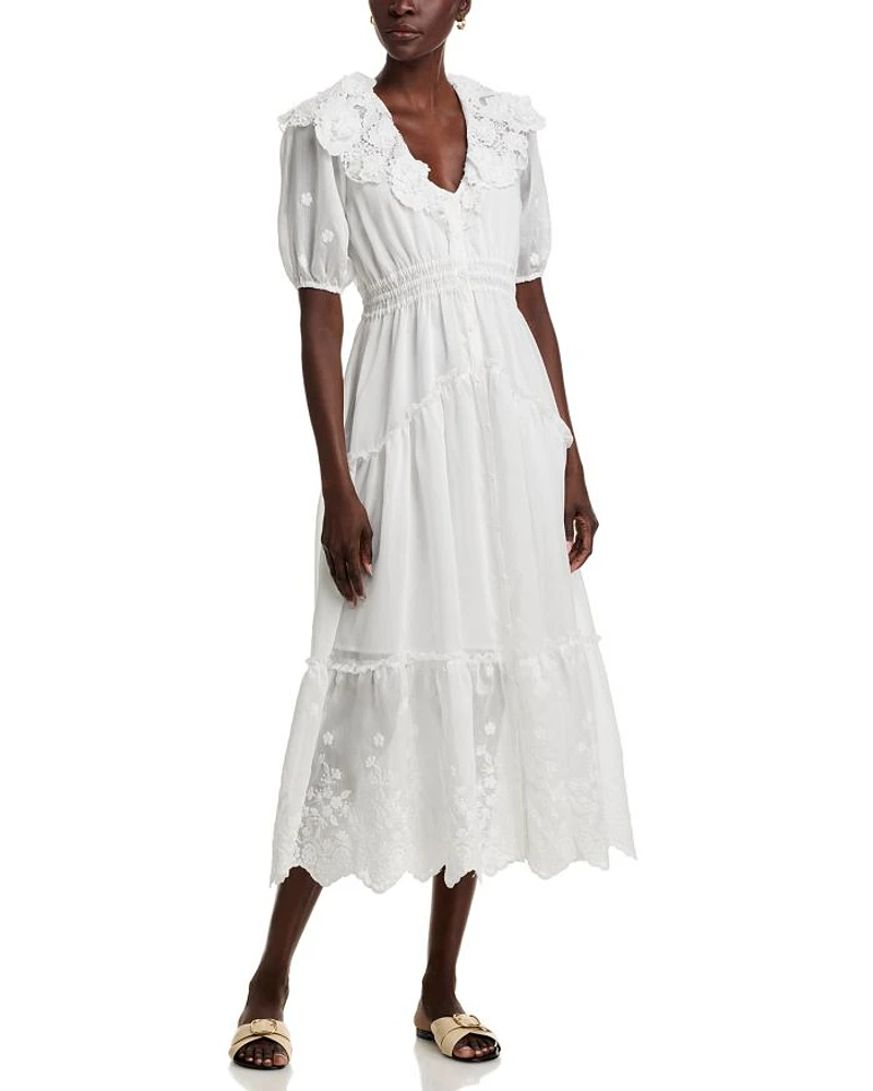 Embroidered Ruffle Short Sleeve Maxi Dress - Exclusive