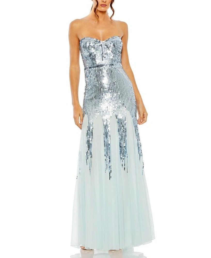 Sleeveless Sequin Mesh Gown