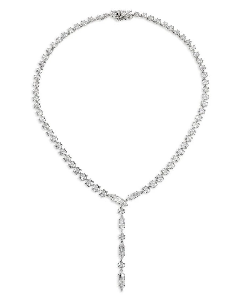 BTRX Mixed Cubic Zirconia Lariat Necklace in Rhodium Plated, 16"