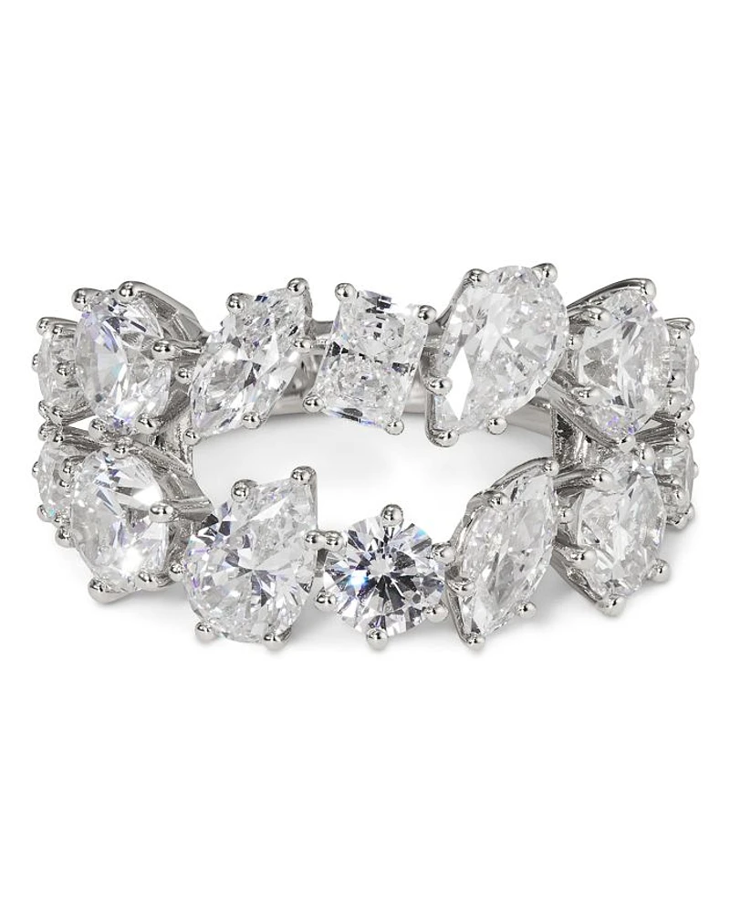 BTRX Mixed Cubic Zirconia Cocktail Ring Rhodium Plated