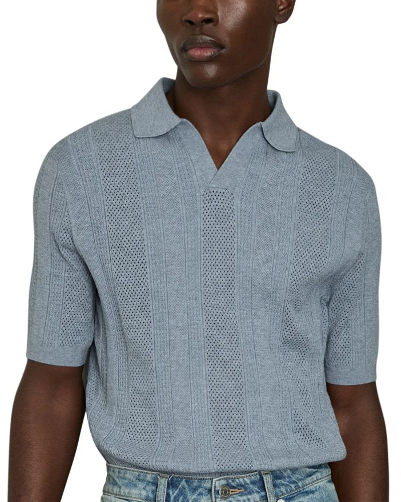 Kansas Open Collar Stripe Textured Knitted Polo Shirt