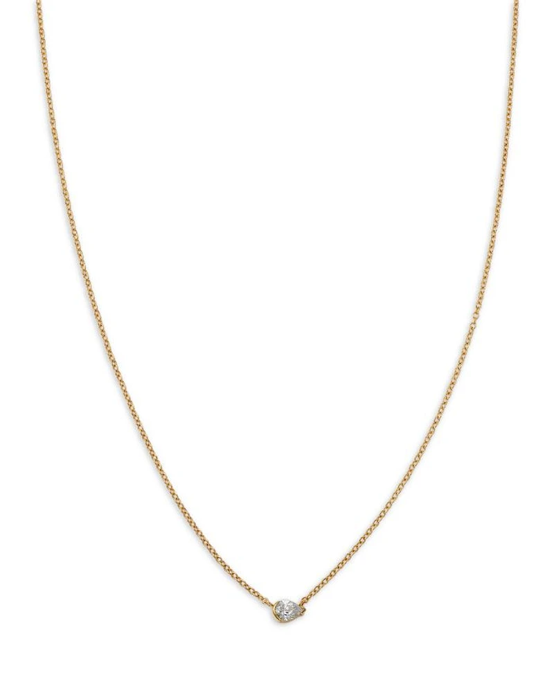 14K Yellow Gold Pear Cut Diamond Pendant Necklace, 16"