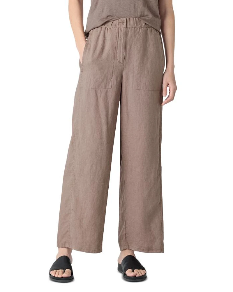 Petites Petite Linen Wide Ankle Pull on Pants
