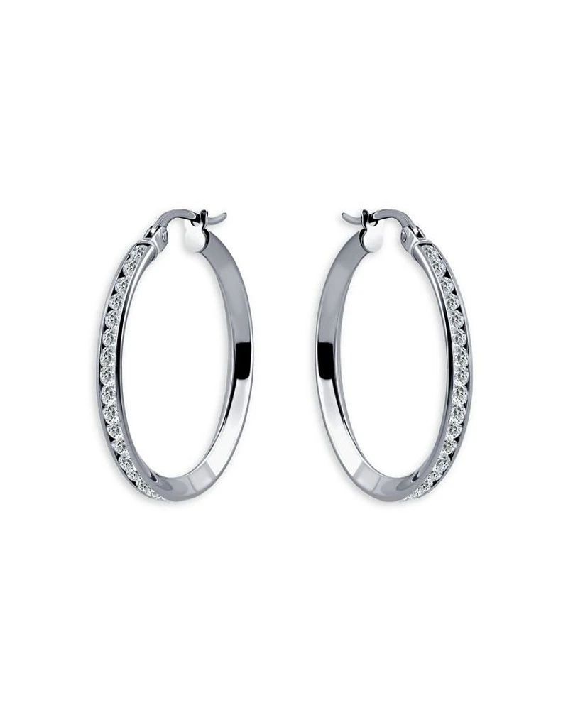Cubic Zirconia Channel Set Hoop Earrings in Sterling Silver - Exclusive