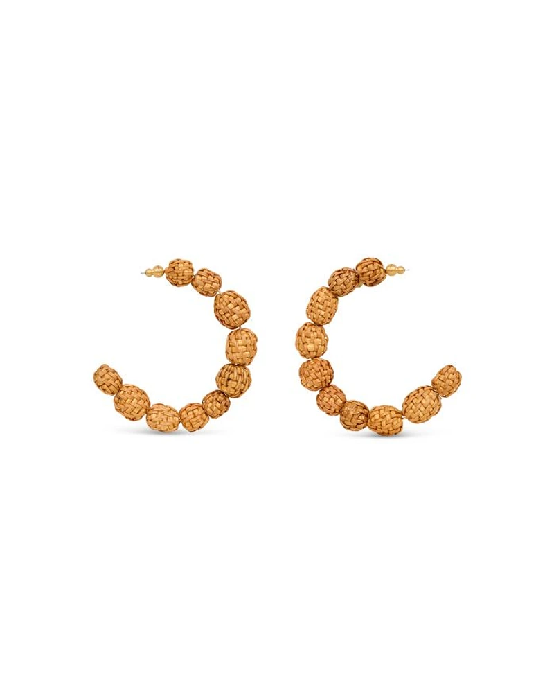 Akira Green Beaded C Hoop Earrings in Gold Tone