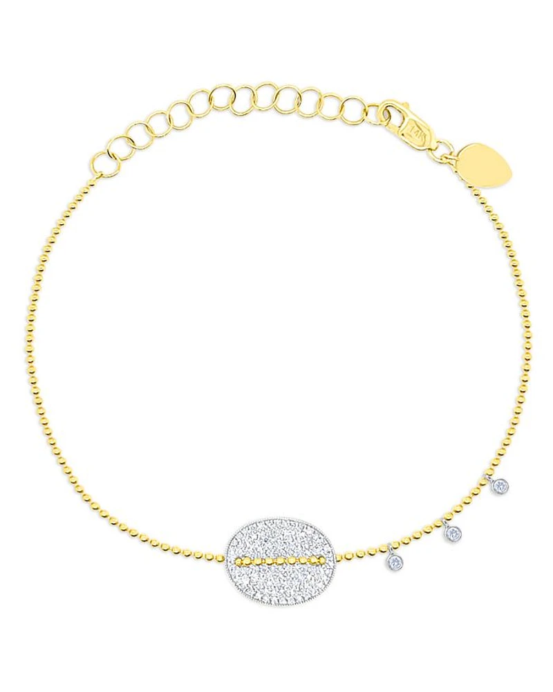 14K Yellow & 14K White Gold Diamond Oval Bead Chain Bracelet