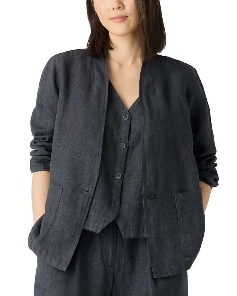 Washed Linen Délavé High Collar Jacket