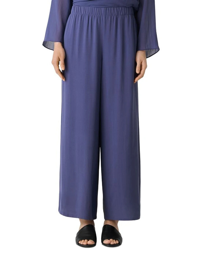 Silk Georgette Crepe Wide Leg Pull On Ankle Pants