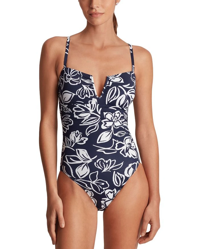 Printed Over The Shoulder One Piece Swimsuit