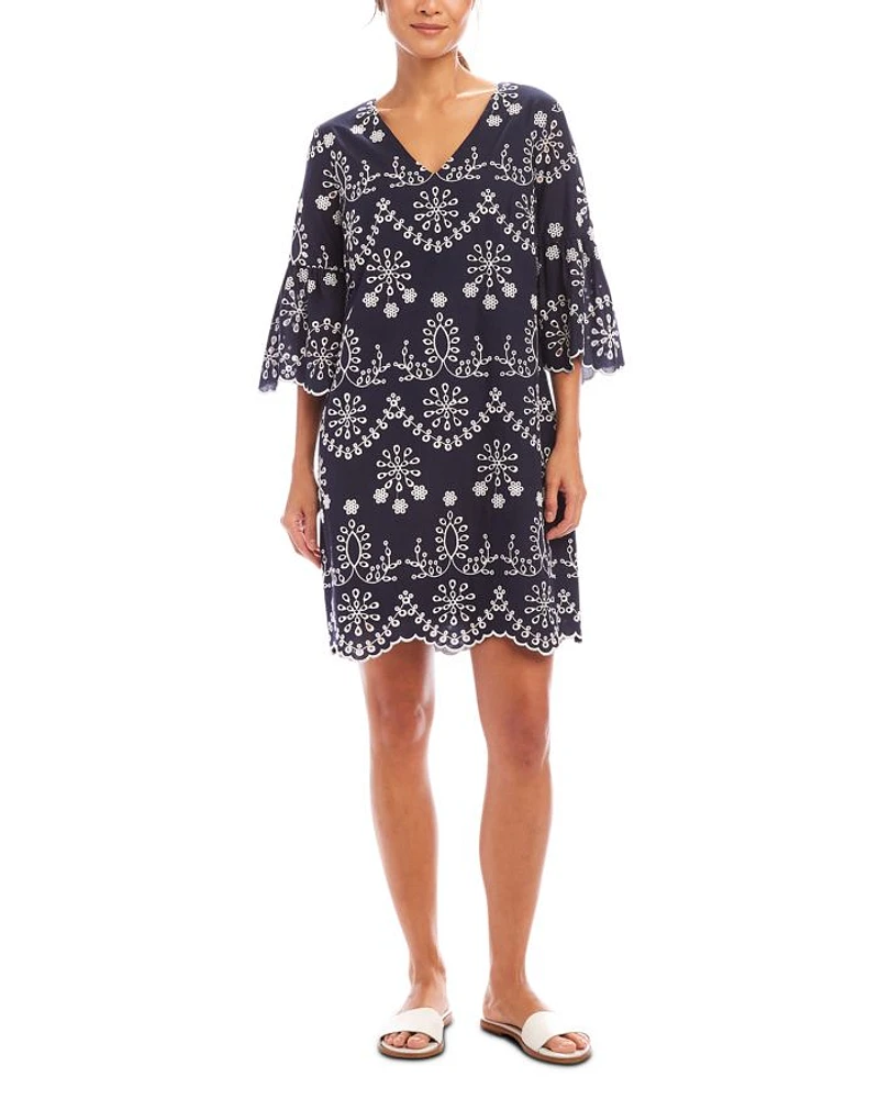 Flare Sleeve Embroidered Dress