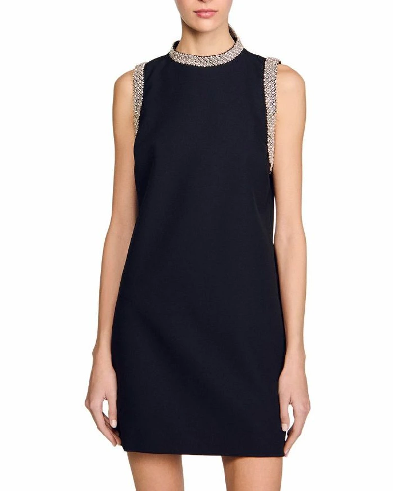 Short Dress with Rhinestone Trim