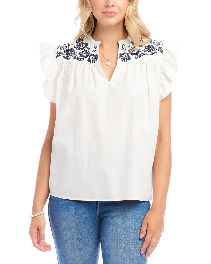 Embroidered Ruffled Top