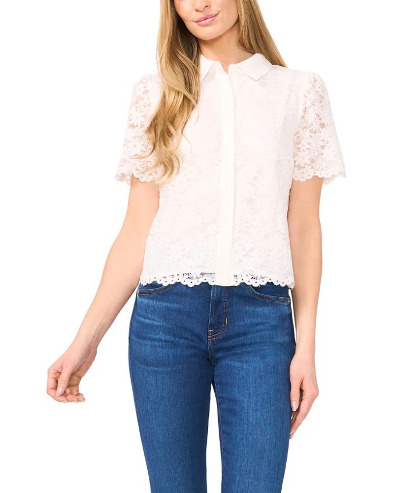 Lace Hidden Placket Blouse