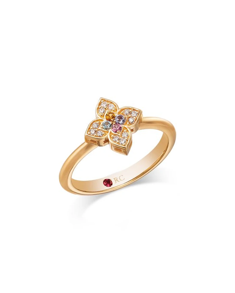 18K Rose Gold Venetian Princess Carnevale Multi Gemstone & Diamond Flower Ring