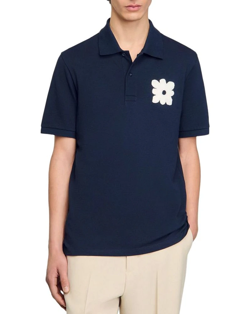 Polo Shirt With Flower Patch