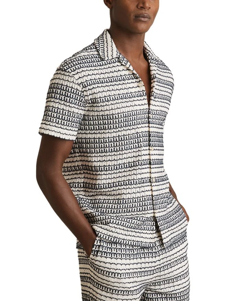 Chez Short Sleeve Embroidered Crochet Cuban Shirt