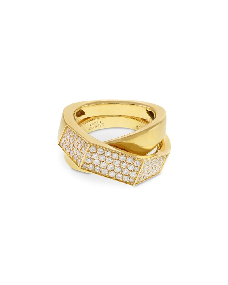 18K Yellow Gold Like Collection Faceted Diamond Pavé Ring, 0.68 tcw