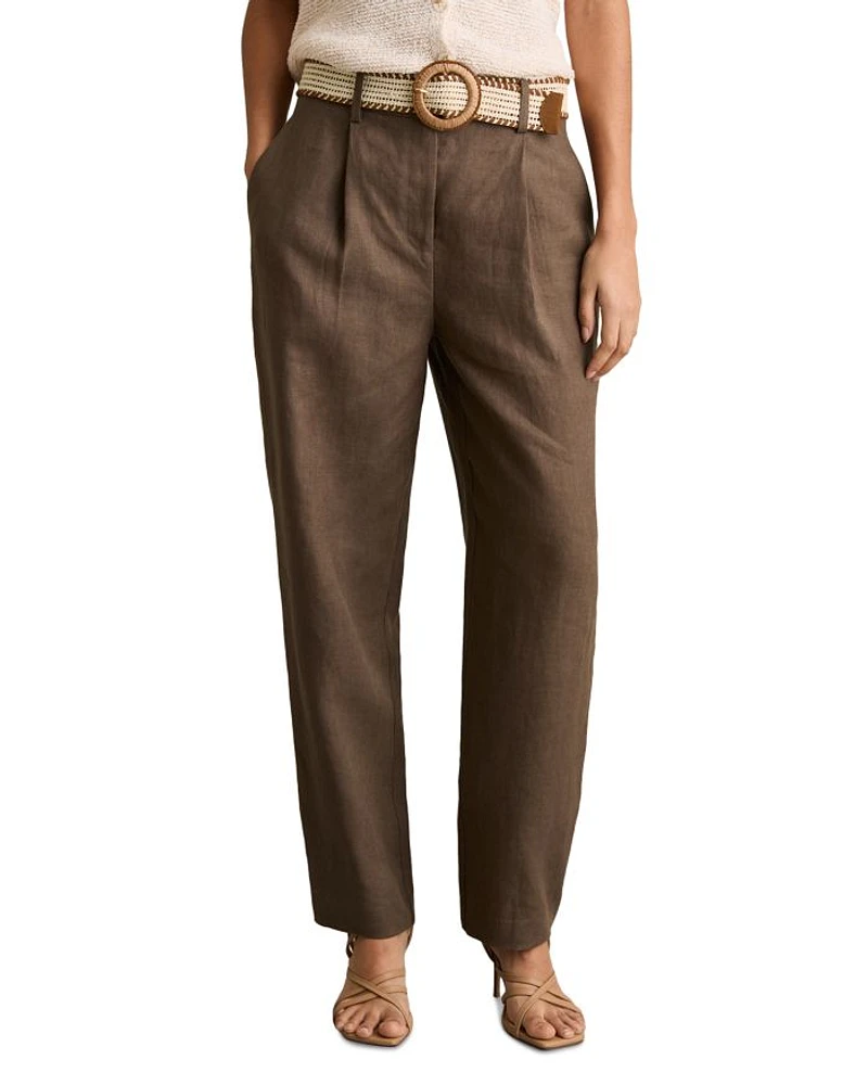 Linen Belted Tapered Leg Pants