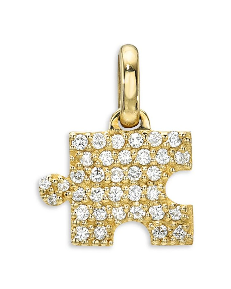 14K Yellow Gold Diamond Pavé Puzzle Piece Charm Pendant