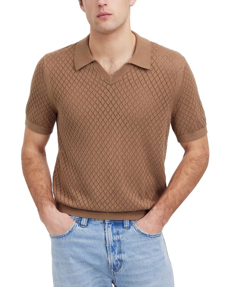 Diamond Pointelle Stitch Regular Fit Short Sleeve Sweater