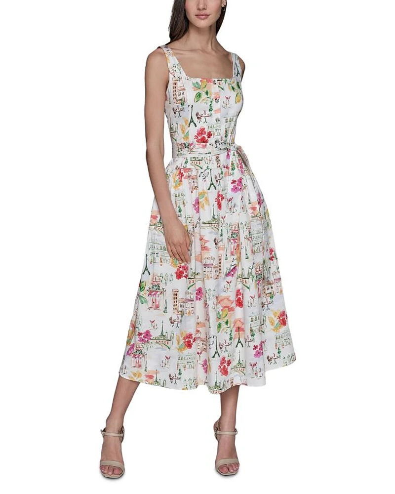 Scenic Print Midi Dress