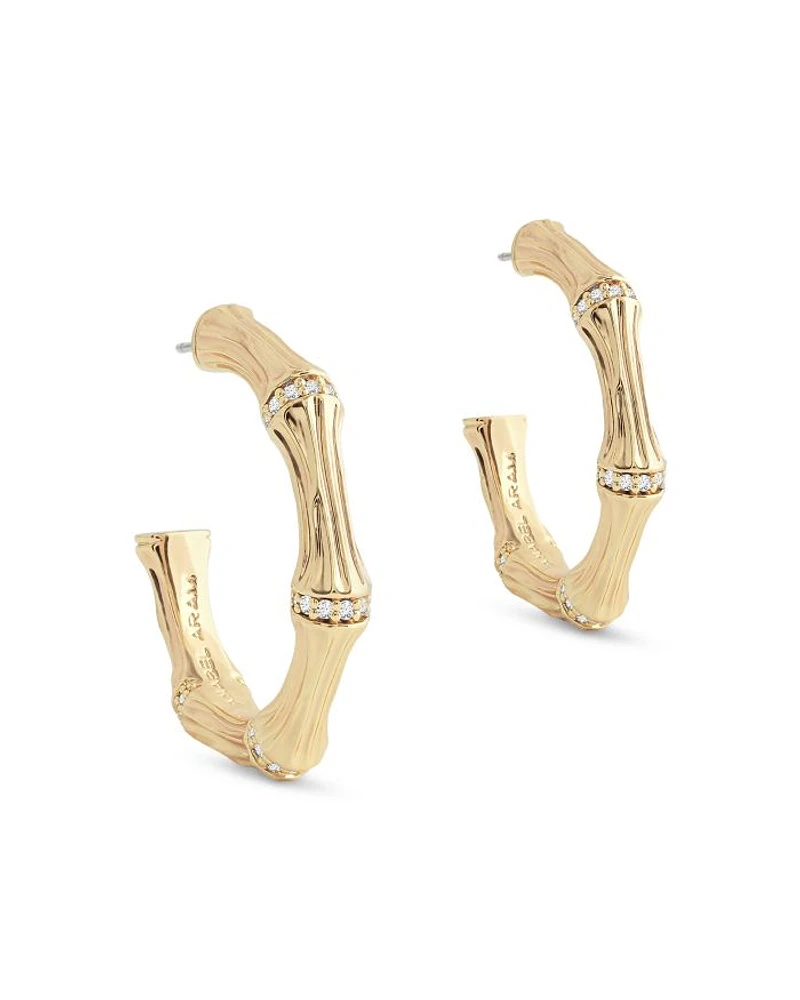 Pavé Bamboo Medium Hoop Earrings 18K Gold Plated